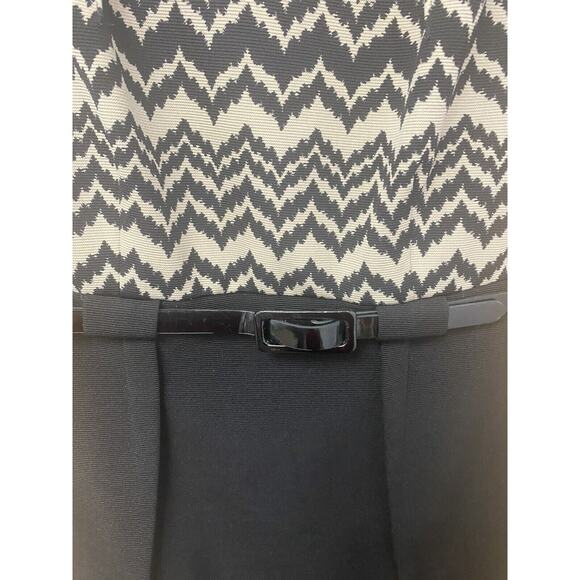 Connected Apparel Women's Black Beige Sleeveless Pencil Dress Zipper Belt Size 6 - Picture 3 of 6